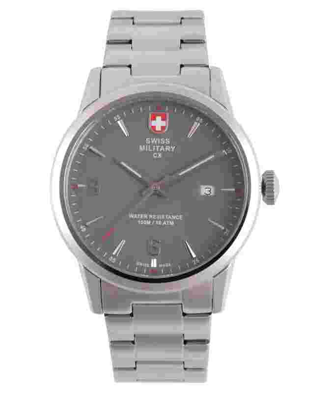 CX Swiss Military GRUNT Officer Watch Swiss Quartz SS Bracelet Grey Dial 2887