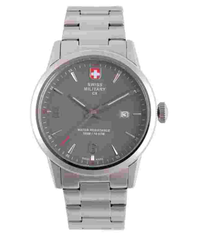 CX Swiss Military GRUNT Officer Watch Swiss Quartz SS Bracelet Grey Dial 2887