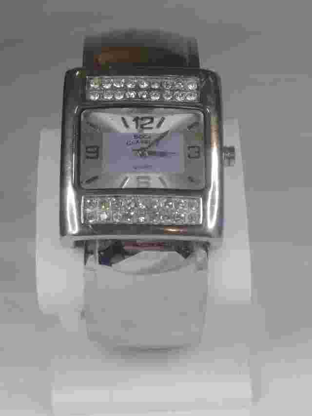 Boca Classics Womens  Wrist Watch Stainless Steel Bangle With Rhinestone Accents