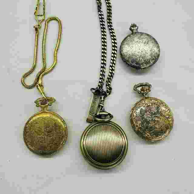 Pocket Watches Gold Tone Hunting Fishing Outdoor Lot of 4 Untested Parts Repair