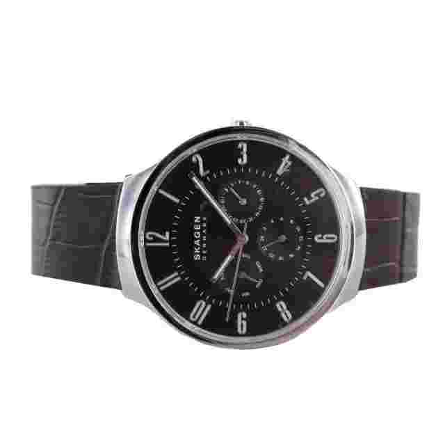 Men's Skagen Grenen Leather Multifunction Watch SKW6536