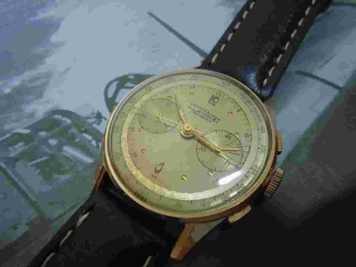 Charles Nicolet Antigo Cronografo Ouro Solido 18 K Cal L 51