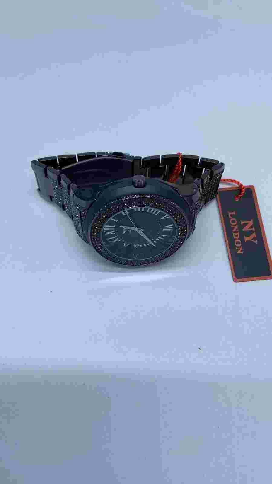 NY London Roman Number Bling Dial Black Analogue Watch 7704E
