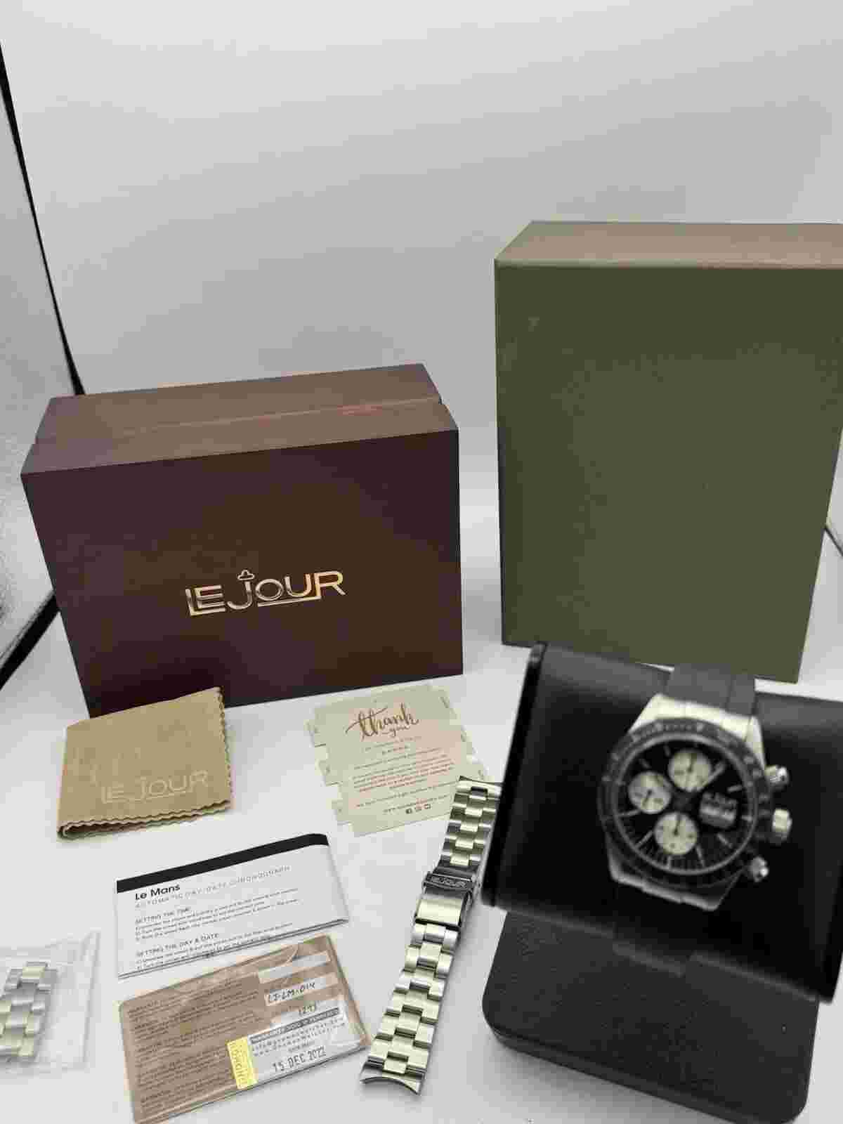 LE JOUR LE MANS REVERSE PANDA CHRONOGRAPH! LJ-LM-014 **FULL SET!**