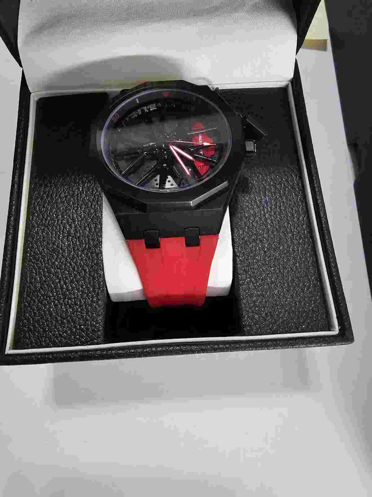 Magnus McLaren wheel Sport Metal Watch Red Rubber Band