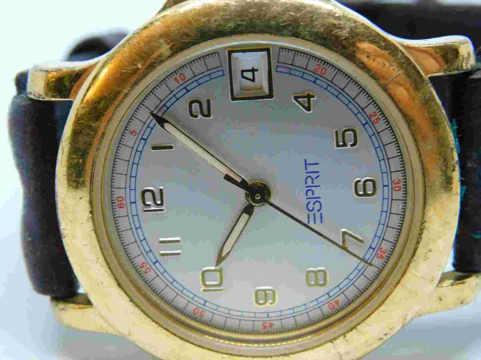 Esprit Timewear Genuine Leather Quartz Analog Men's Watch New Battery