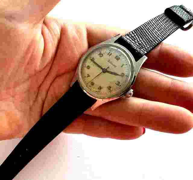 WADSWORTH Vintage Military Men's Wrist Watch Black Band AS 1194 D Swiss 17j Runs