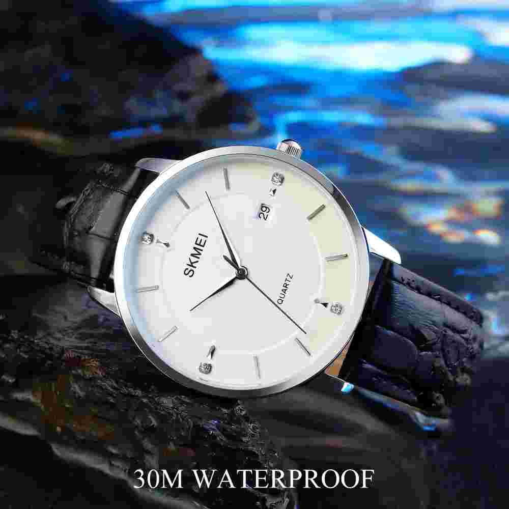 Wristwatch Men 30M Water Resistant Leather Band Round Analog Quartz Watches MU9