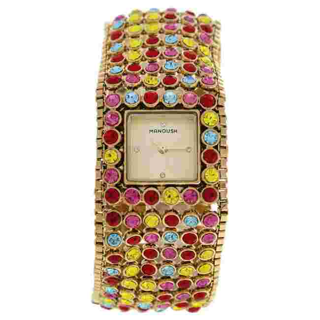 Manoush MSHMAR Marilyn -Gold/Multicolor Stainless Steel Bracelet Watch for Women