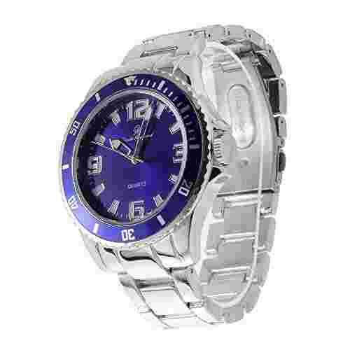 Sporty Diver Look Metal Mens Watch- Perfect Mix of Sportiness - Blu/Blu 8997