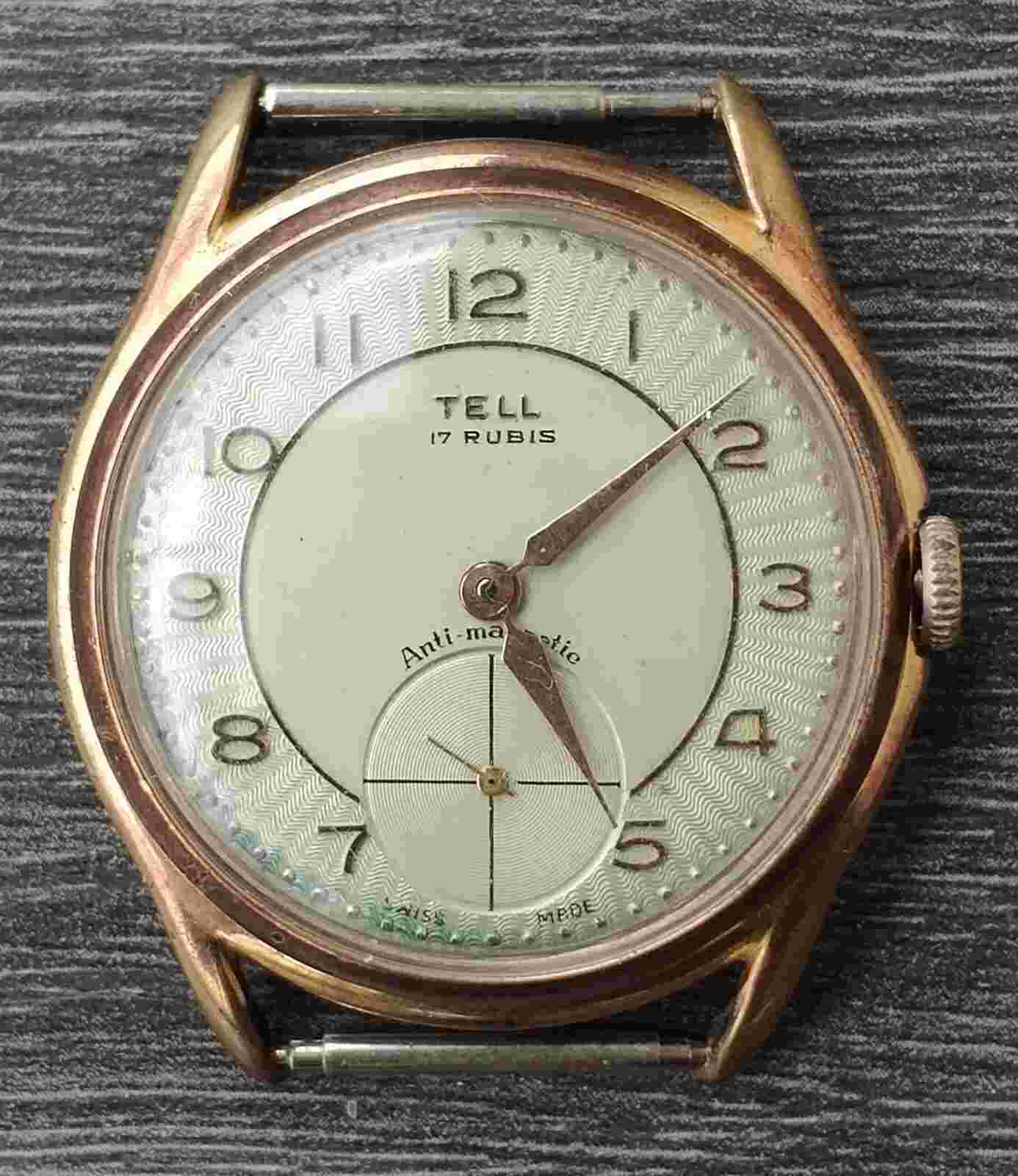 Vintage men's Tell hand-winding watch Unitas 6310 textured dial