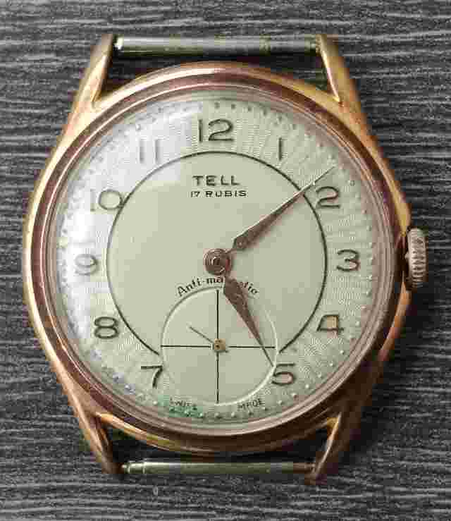 Vintage men's Tell hand-winding watch Unitas 6310 textured dial