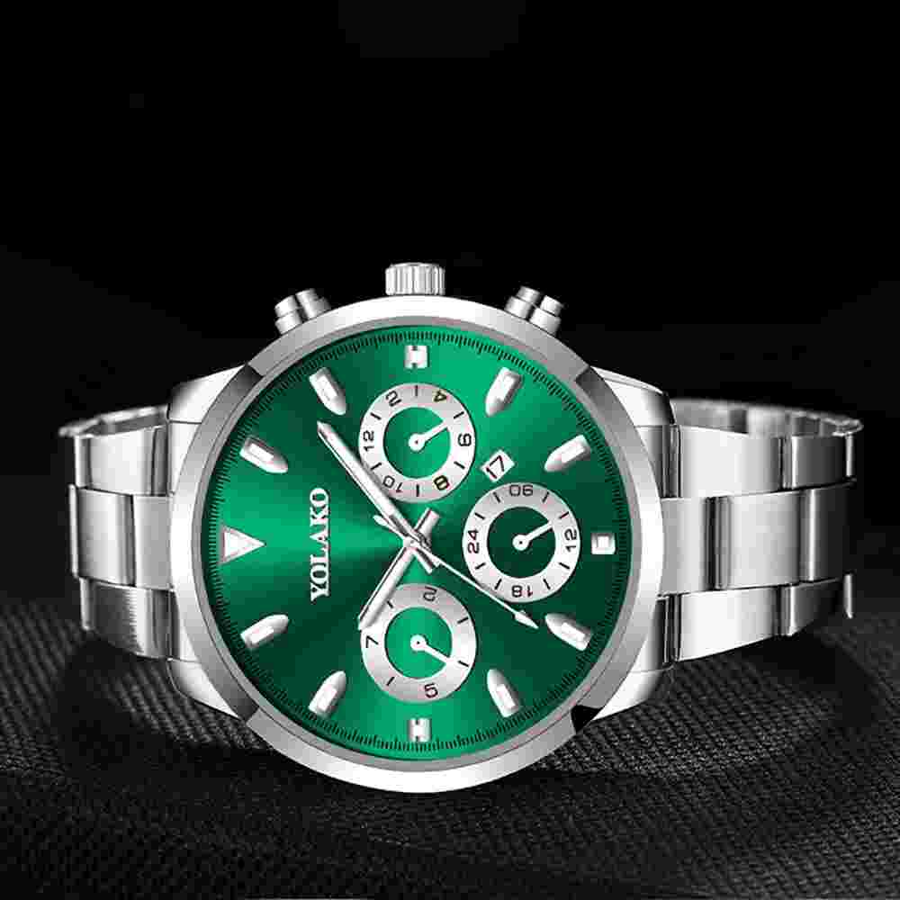 YOLAKO Mens Stainless Steel Watch Business Casual Date Analog Quartz Wrist Watch