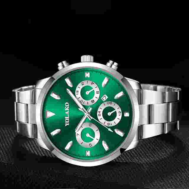 YOLAKO Mens Stainless Steel Watch Business Casual Date Analog Quartz Wrist Watch
