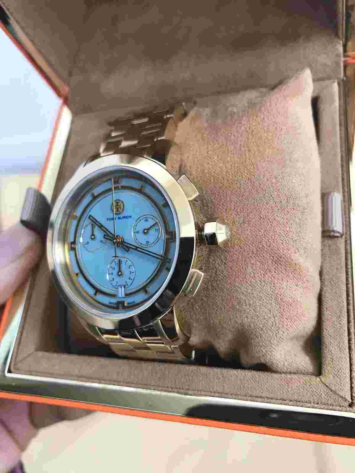 Tory Burch TRB1021 Women Watch Gold IP Chronograph 37 Mm