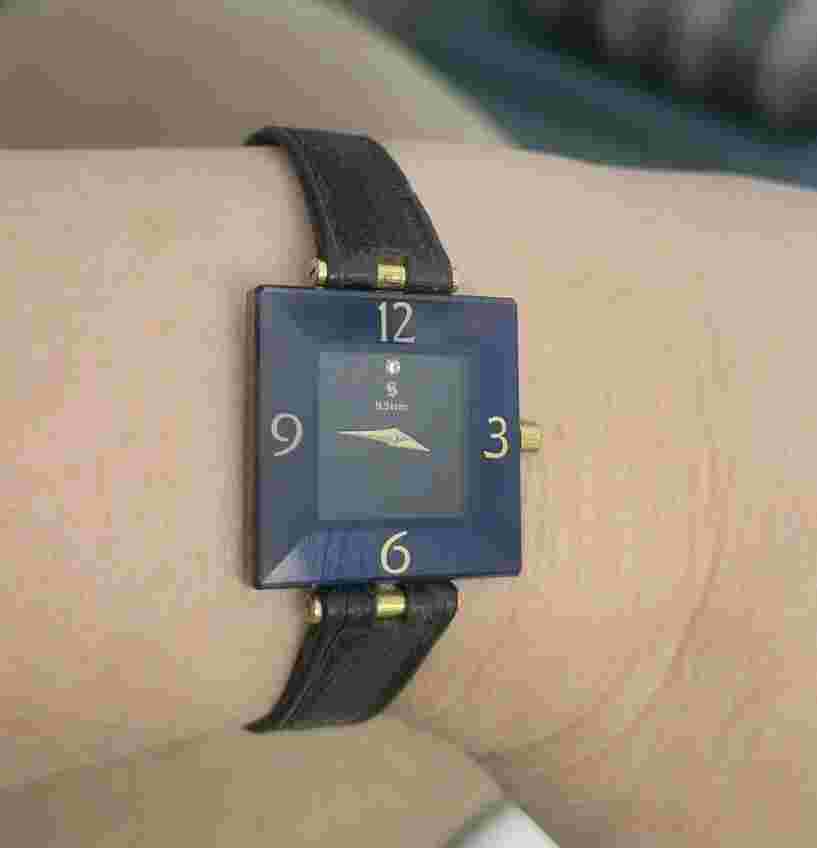 H Stern Sapphire On Stainless 18k Gold Diamond Women's Square Watch Vintage