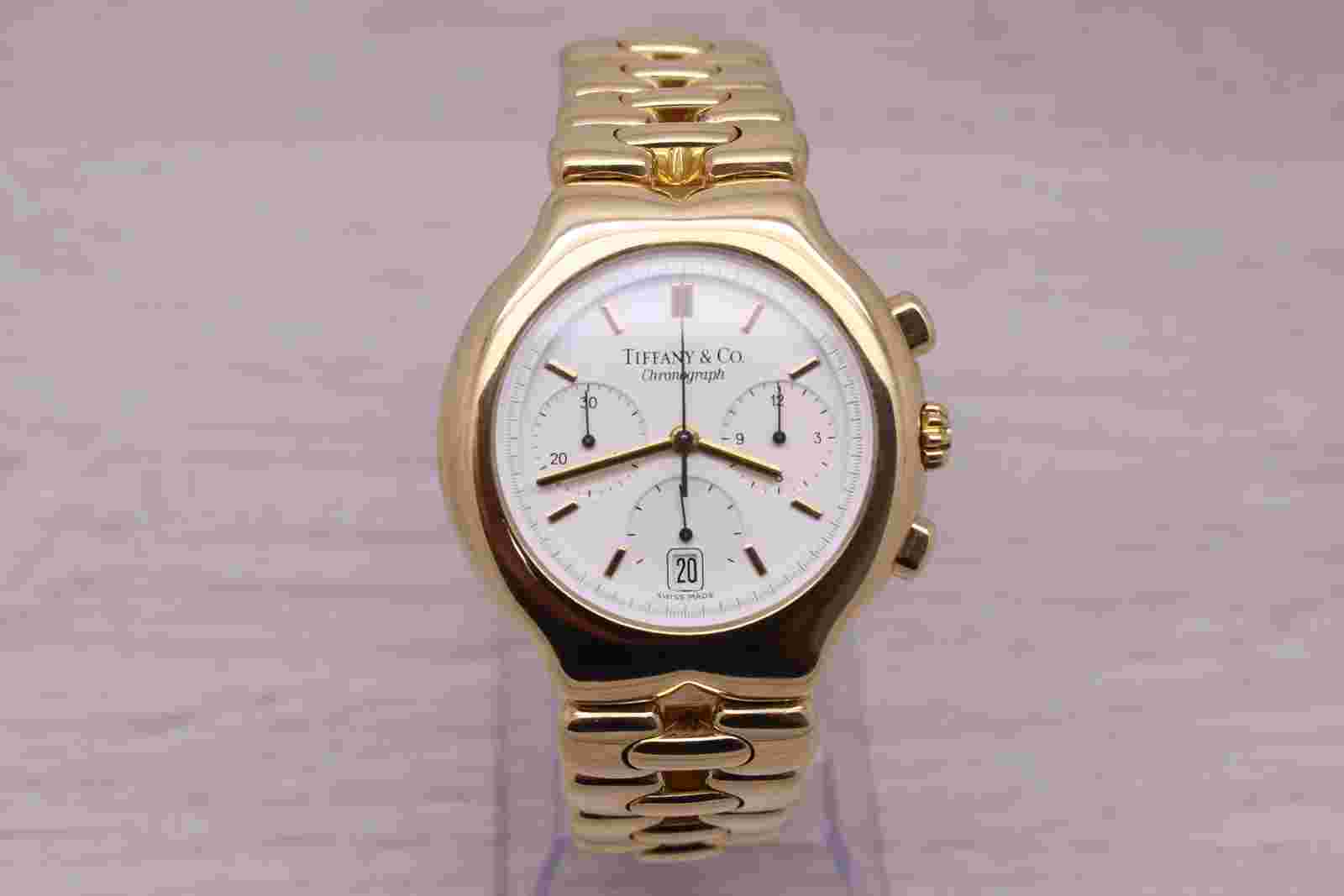 Tiffany & Co Tesoro Mens 18k Yellow Gold Heavy Quartz Chronograph Watch w/ Box