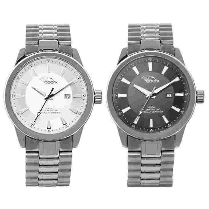 GOOIX Only Time Man Watch GX0600390B GX0600391B Steel Case and Strap Calendar