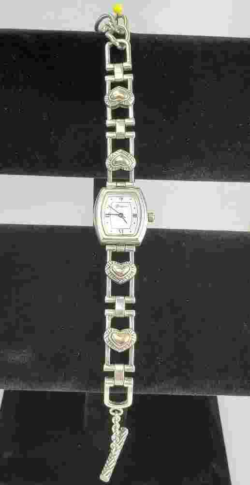 Brighton Essex Watch Two Tone Hearts Link Bracelet Bangle New Battery Toggle