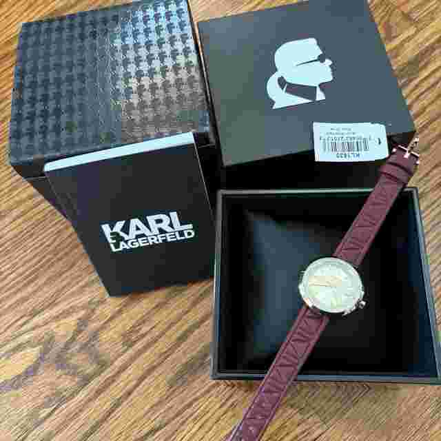 Karl Lagerfeld Womens KL1623 Belleville Gold Tone St St Embossed Leather Watch
