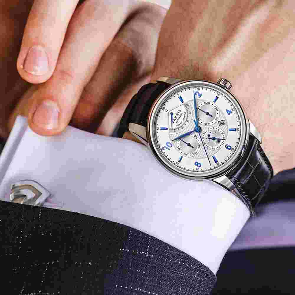 43mm Parnis Miyota Power Reserve Automatic Men's Watch Month Date Day 24-hours
