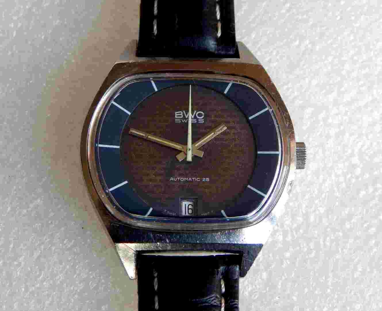 Vintage TV Jumbo Watch BWC Swiss Automatic ETA 2789 date Men's  All Steel Case