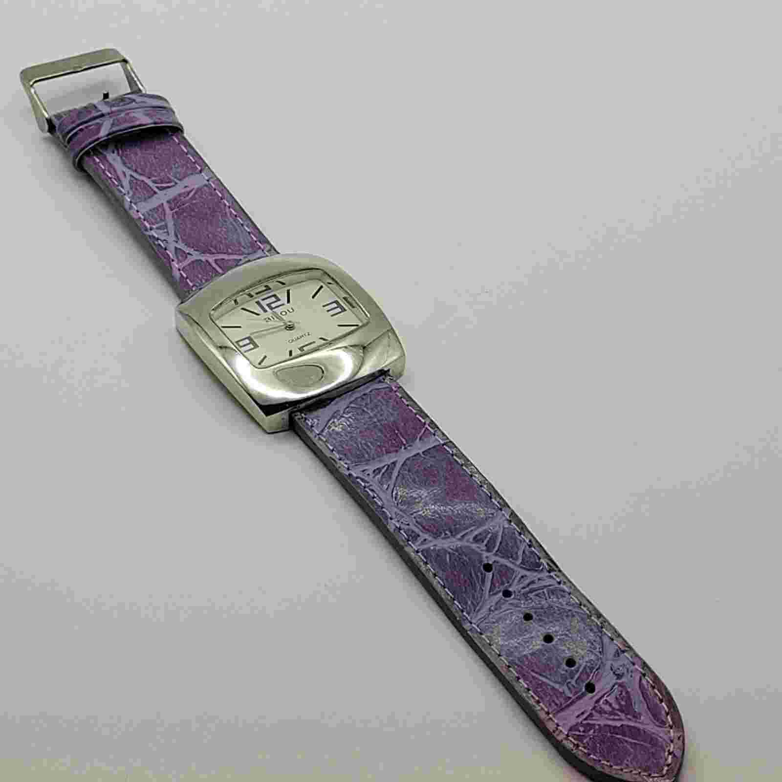 VTG Bijou Silvertone Quartz Watch Lavendar Faux Croc Band, Seconds, New Battery