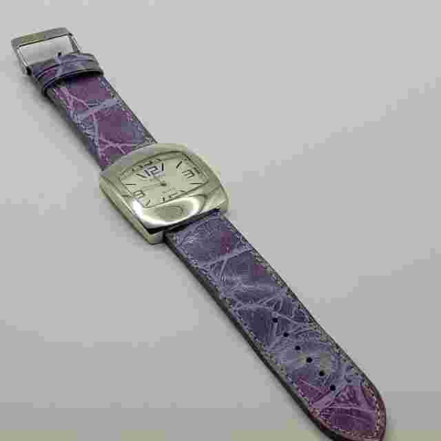 VTG Bijou Silvertone Quartz Watch Lavendar Faux Croc Band, Seconds, New Battery