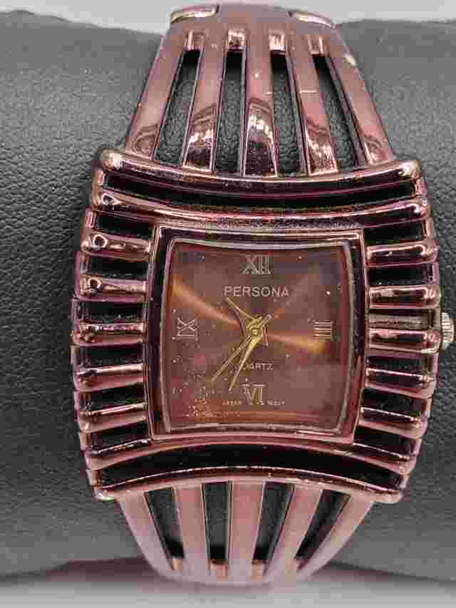 Persona Ladies Fashion Quartz Watch 34mm Square Bronze Bracelet Cuff