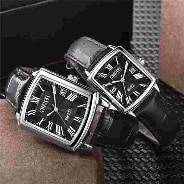 CHENXI Men Watch Roman Numerals Leather Wristwatch Male Rectangle Watches Gifts