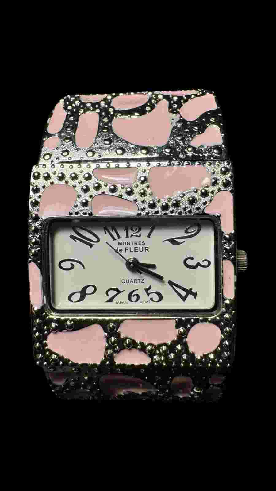 Vintage Geneva montres de fleur Pink And Silver Toned Watch