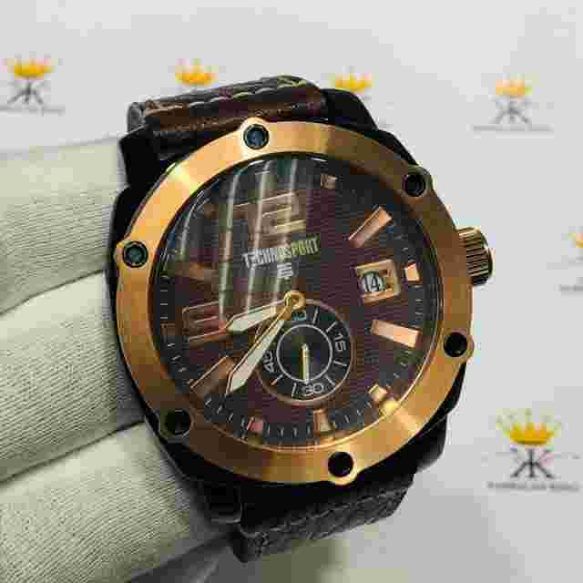 TechnoSport Rose Gold Stainless Steel Large Dial Chronograph Brown Leather Watch