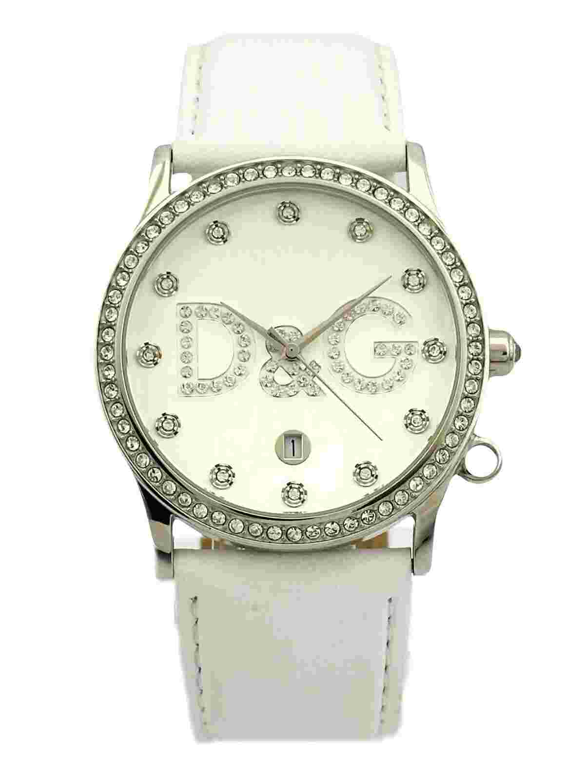 D&G Dolce and Gabbana DW0091 Women's Stones💎 Watch with White Leather Strap