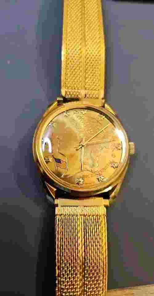 Vintage 1776-1976 Bicentennial Men's Gold Tone Mechanical Wrist Watch, Read Desc