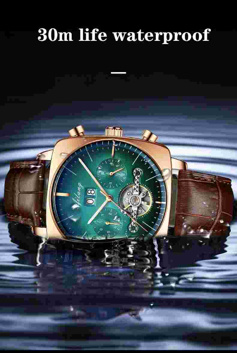 watch montre automatique luxe chronograph Square Large Dial Watch Hollow Waterpr