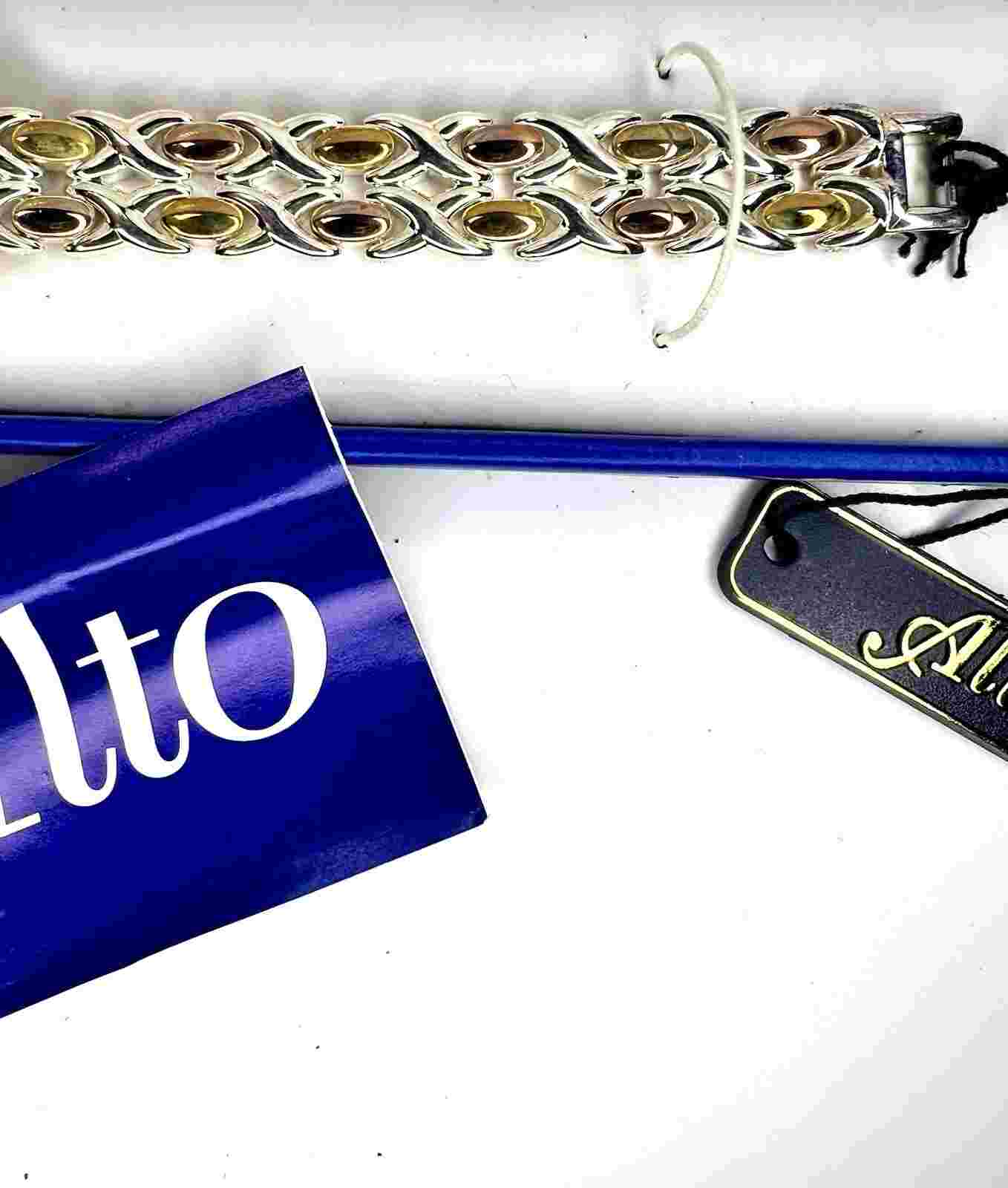 ALTO Quartz MOTHER Of PEARL Womens WATCH Gold Silver Tone Braided Band Orig Box