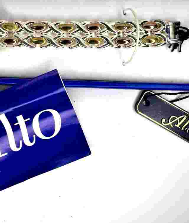 ALTO Quartz MOTHER Of PEARL Womens WATCH Gold Silver Tone Braided Band Orig Box
