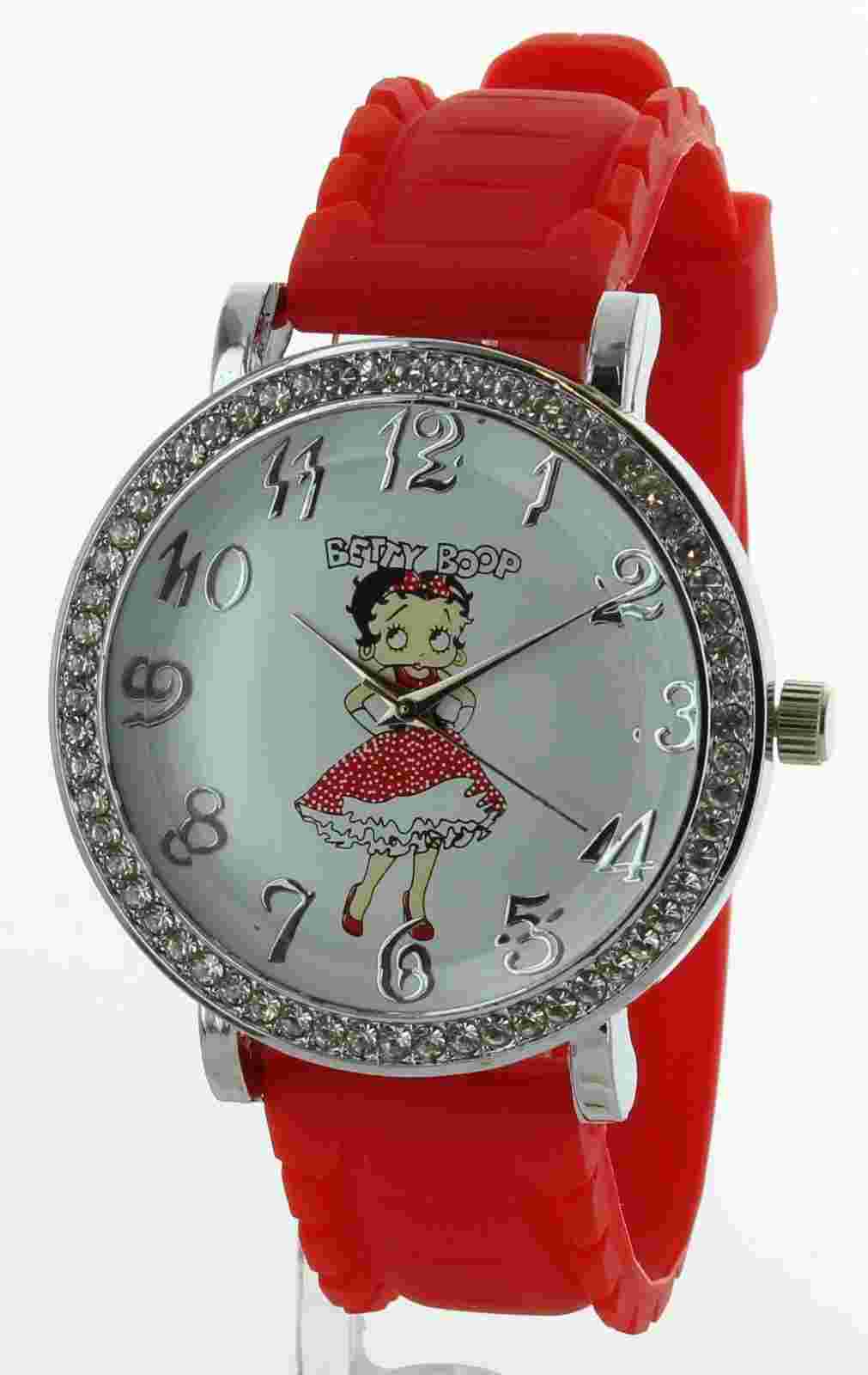 Ladies Betty Boop Watch RED Silicon Band Stone Bazel Easy to Read BBSSIL36