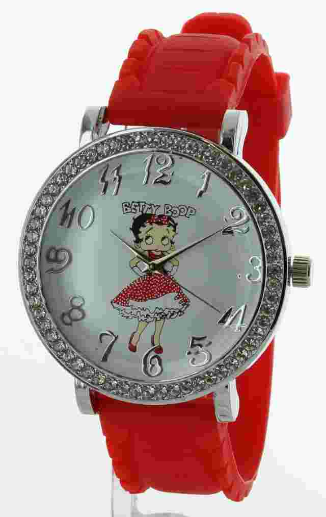 Ladies Betty Boop Watch RED Silicon Band Stone Bazel Easy to Read BBSSIL36