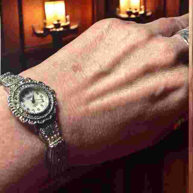 Women’s Mayfair Quartz Japan Vintage Stainless Marcasite 7.5" Watch. New Battery