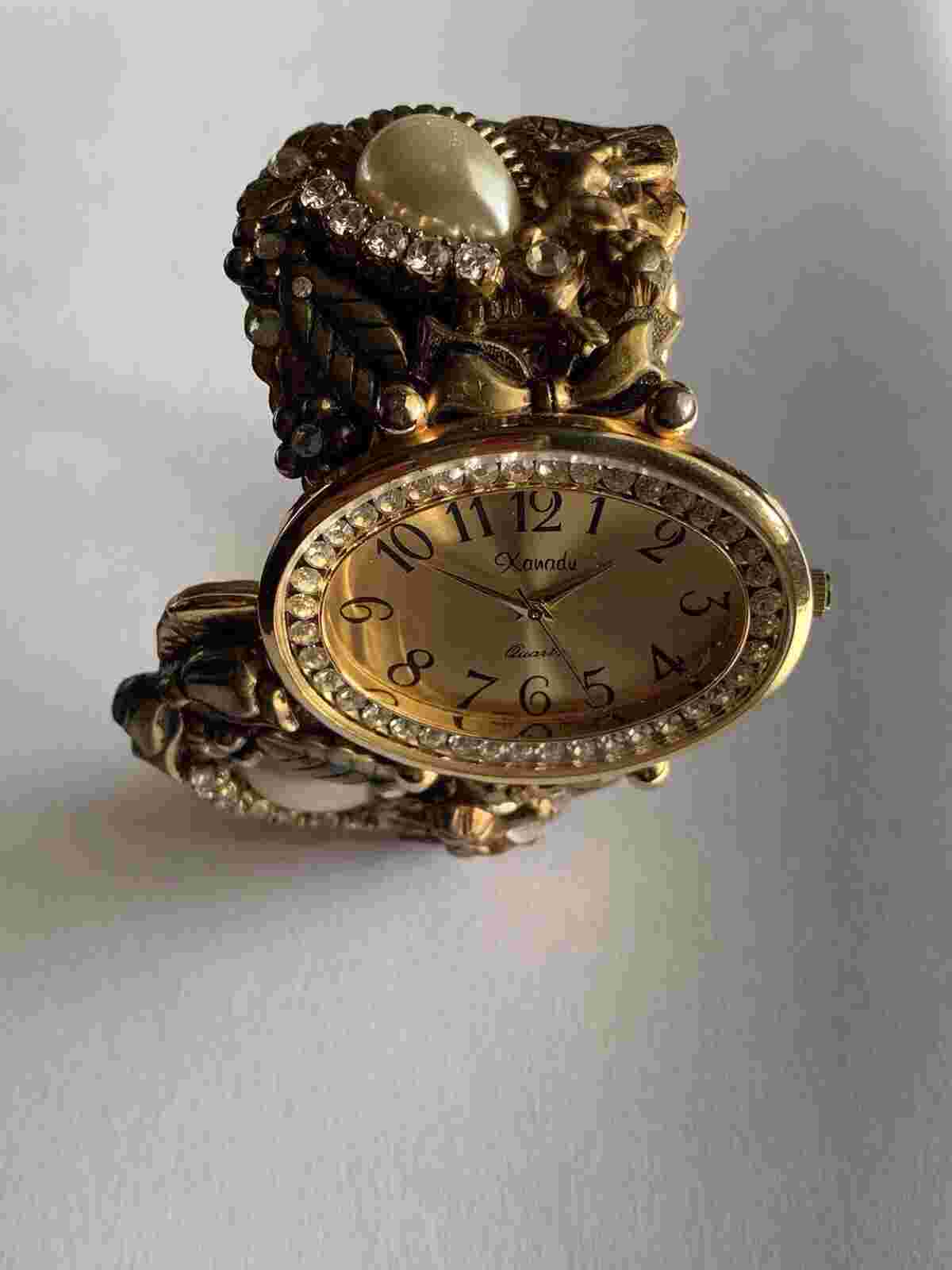 Xanadu Whimsical Cherubs Rare Cuff watch, pearls, bows, Diamond Hand Untested