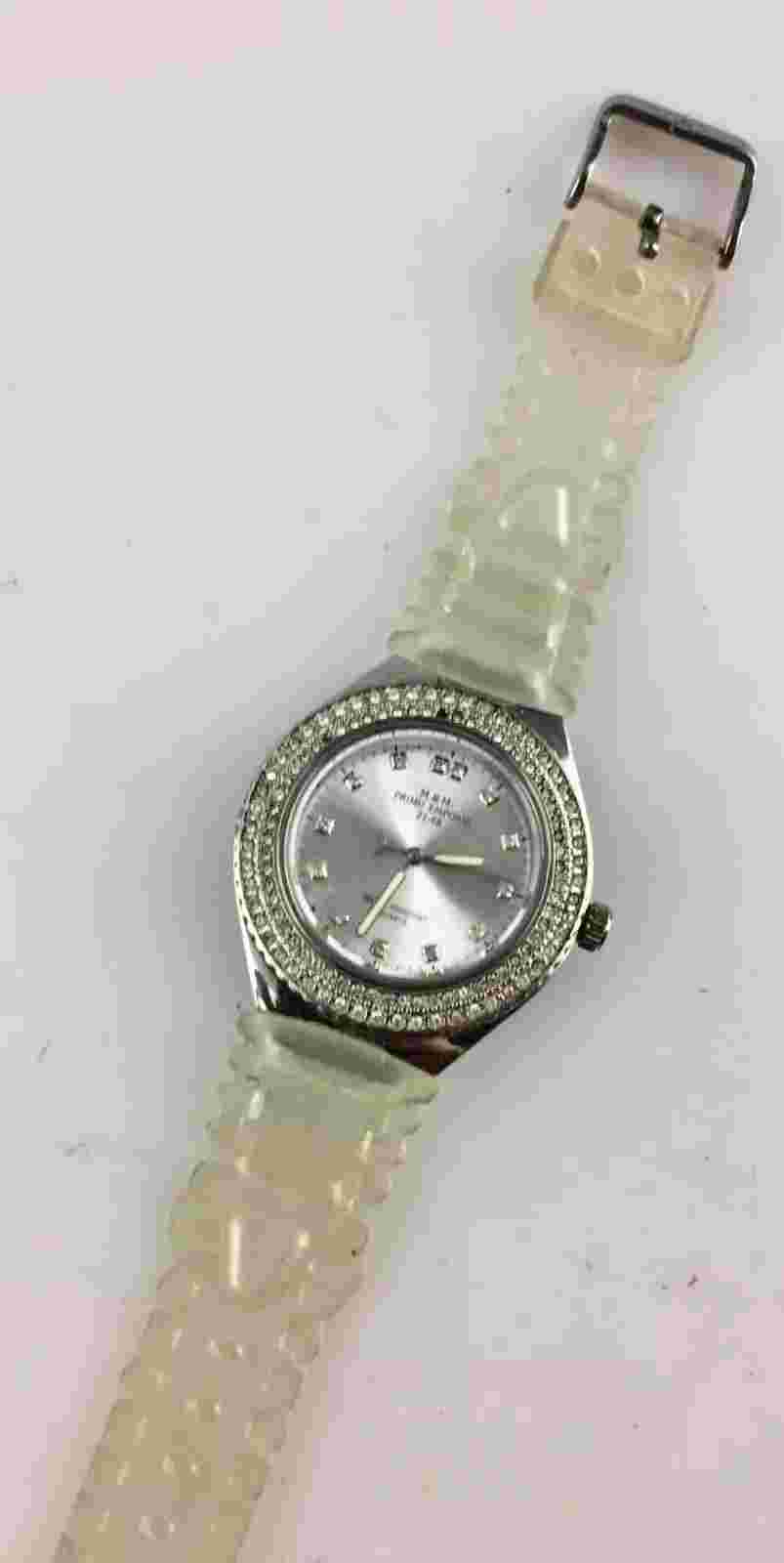 M&M Primo Emporio Quartz Watch 41Mm Missing Rhinestones Sport Silicone Strap