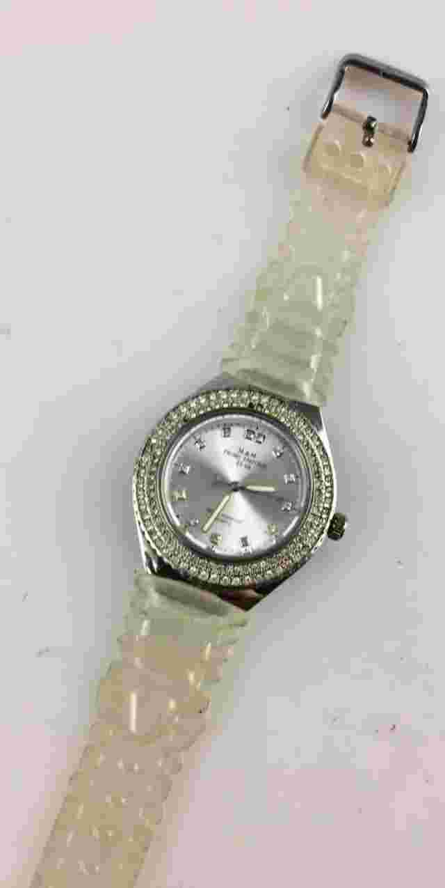 M&M Primo Emporio Quartz Watch 41Mm Missing Rhinestones Sport Silicone Strap