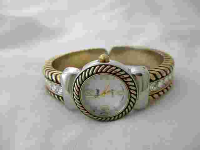 Vivani Goldtone Rhinestone Cuff Watch, Metal Band
