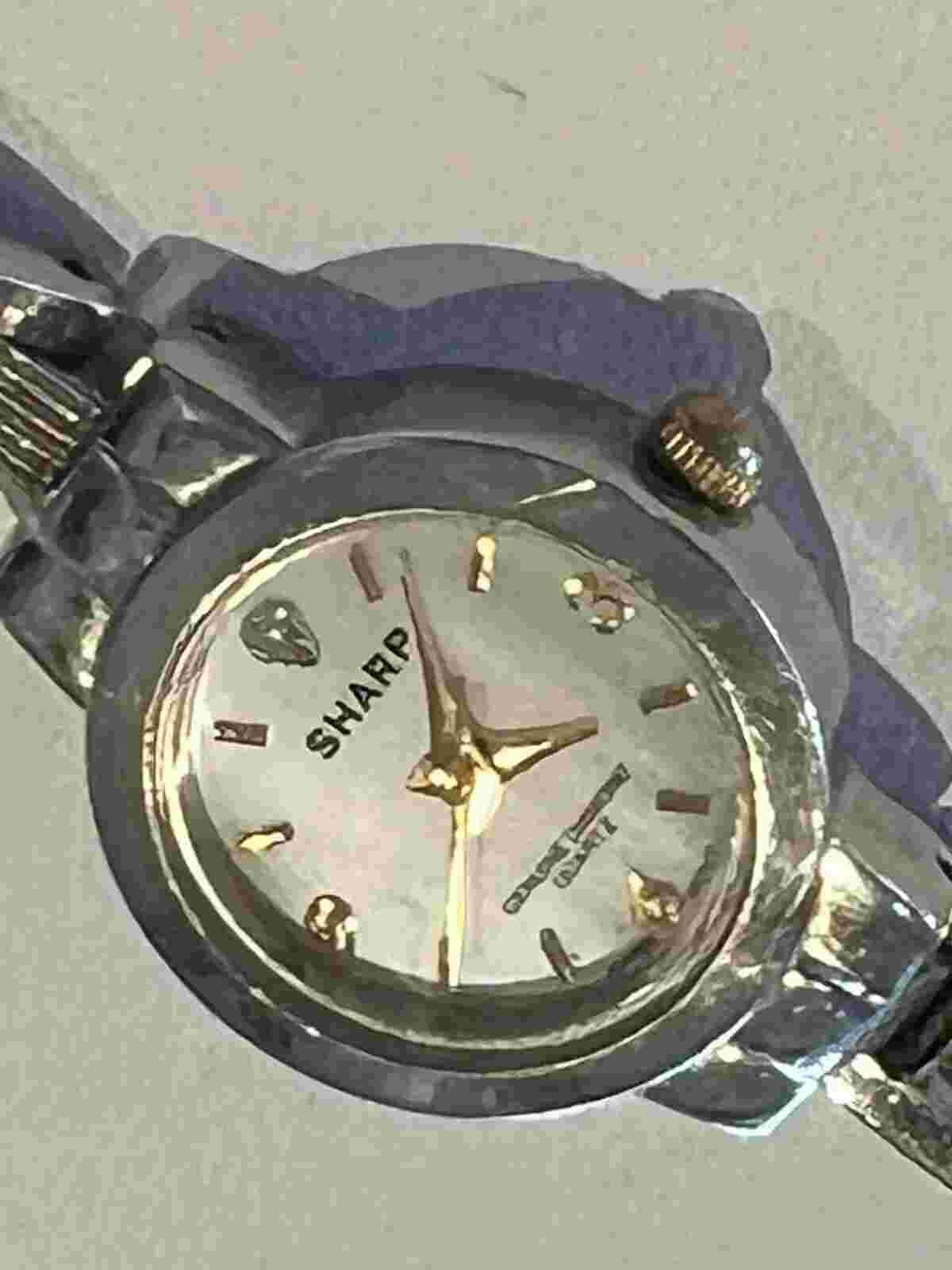 Vintage Sharp Genuine Diamond Quartz Watch MOP Silvertone