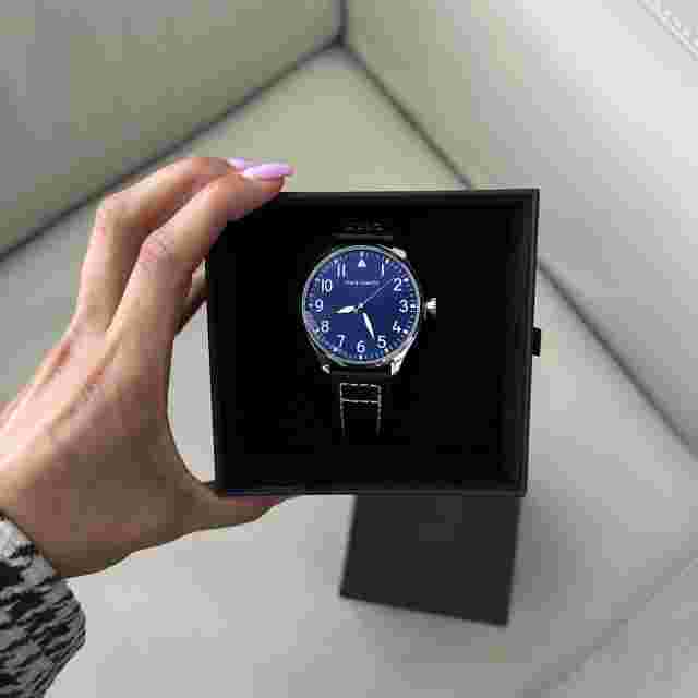 Vince Camuto Aldo Watch VCW2100M Blk And W/ Wht Stitching Navy Dial NWT