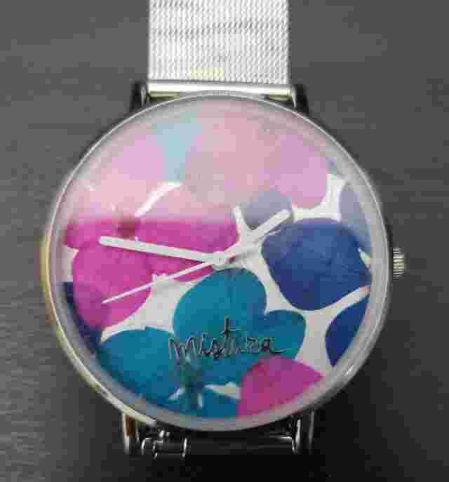 Mistura Manta Floral Watch, Blai Flowers with Mesh Silver Stainless Steel Strap