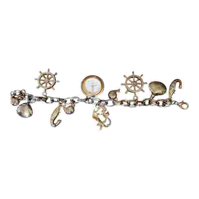 Vtg Jennie B Marine Life/Nautical Women's Charm Bracelet Quartz Watch 7" Rare!