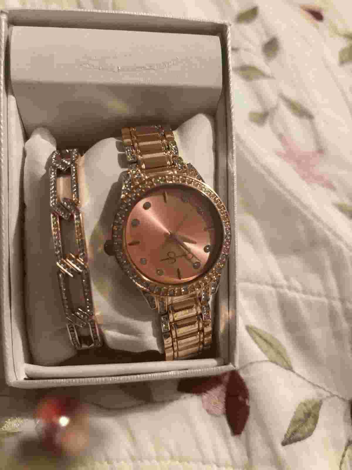 Jessica Simpson Watch And Bracelet Combo Womens Rose Gold New