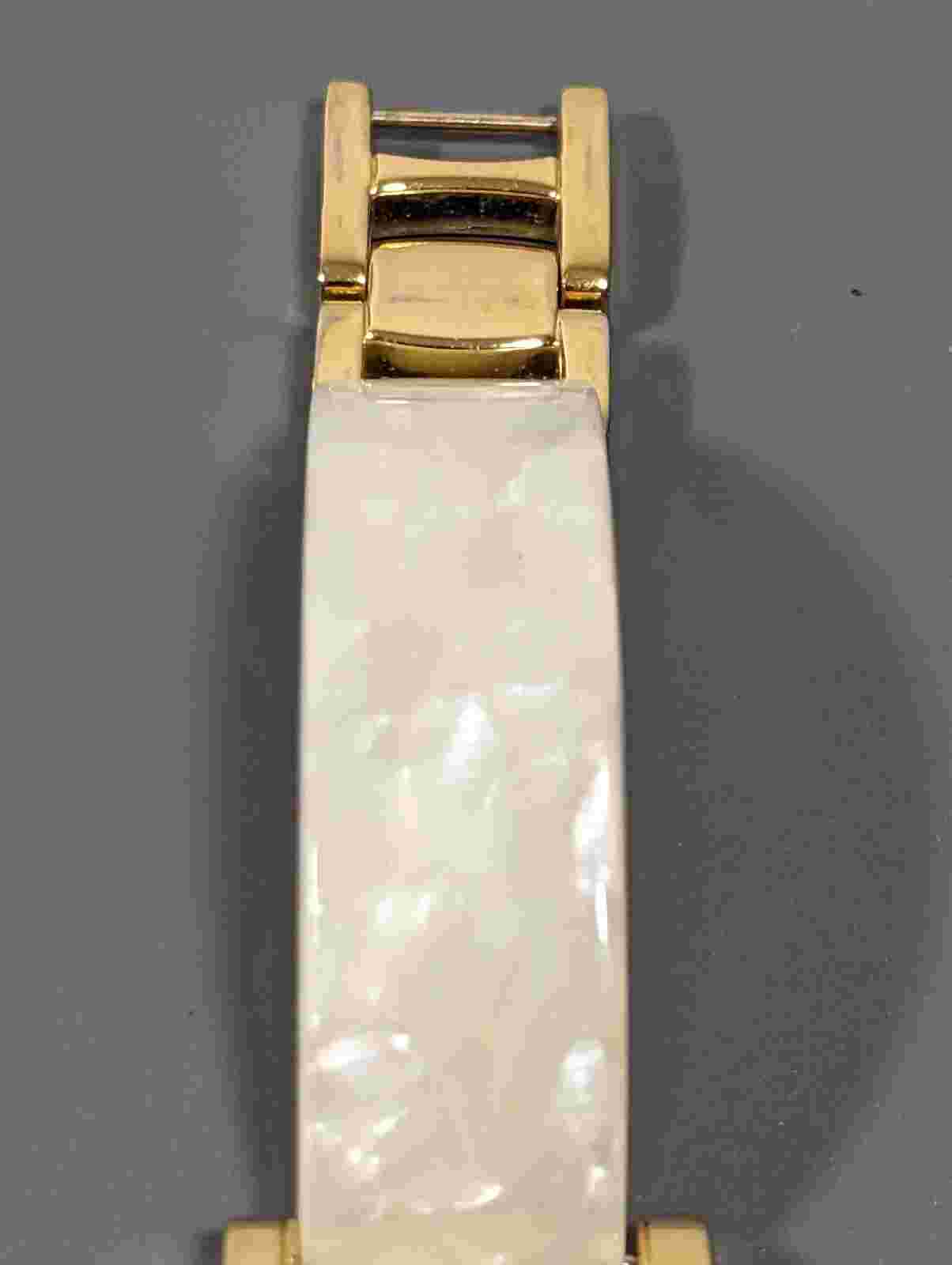 Massini Gold Tone Dial Rectangle Case White Band Watch